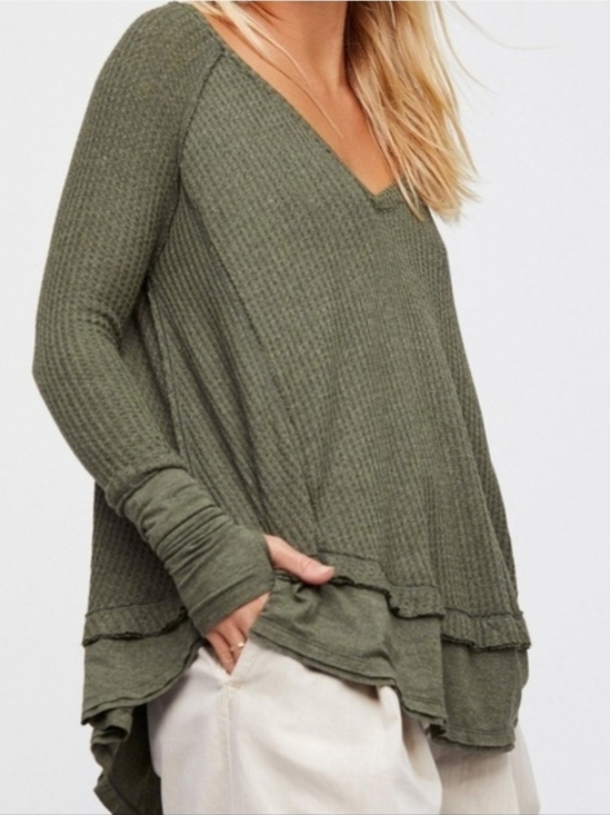 We The Free Tops - We The Free Olive Green Knit Top with Metal Logo